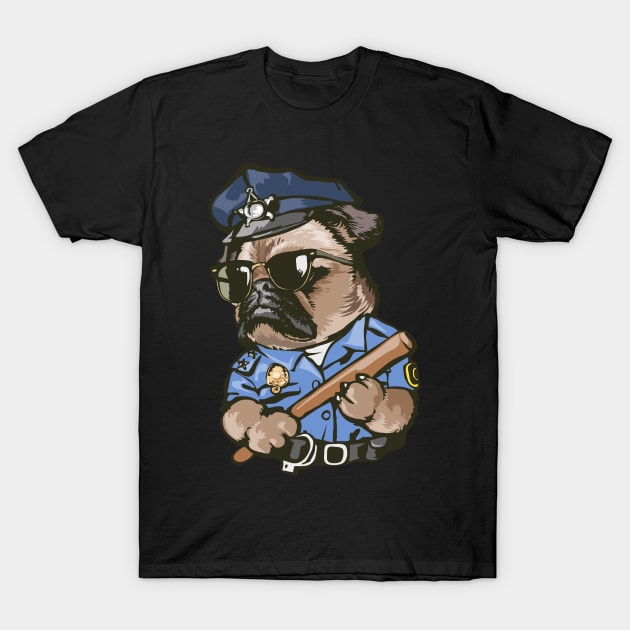 Pug Cartoon funny pugs dog police officer illustration T-Shirt by sports_hobbies_apparel